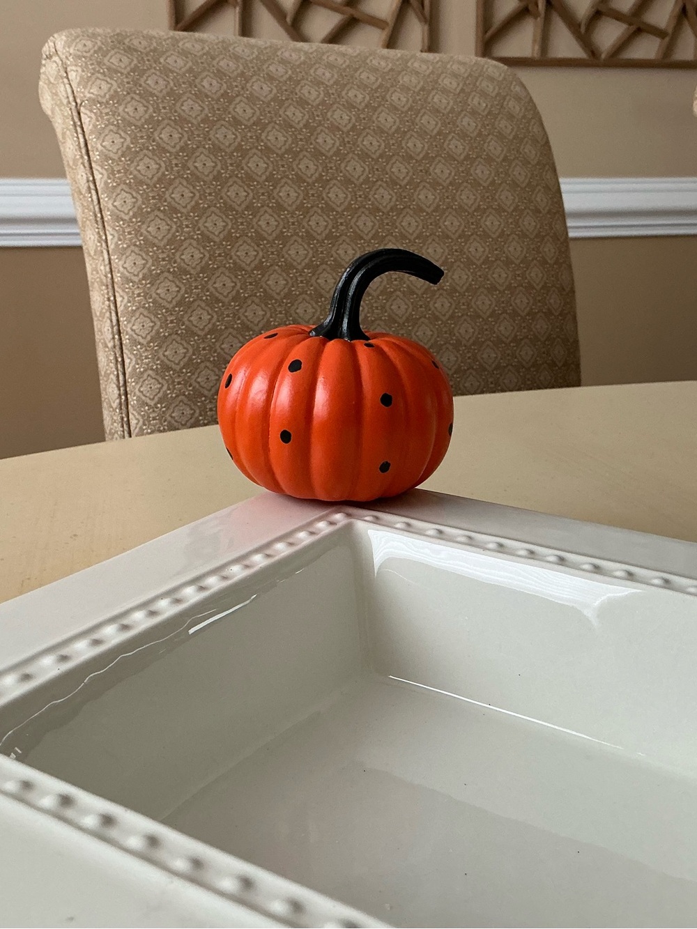 Orange and Black Polka Dot Pumpkin Platter Decoration 🎃